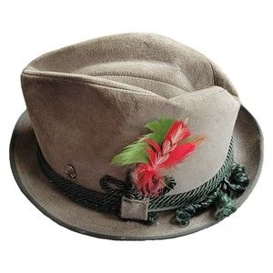Vintage‎ Hush Puppies Brushed Pigskin Leather Feather Hat Green Red 7 1/4